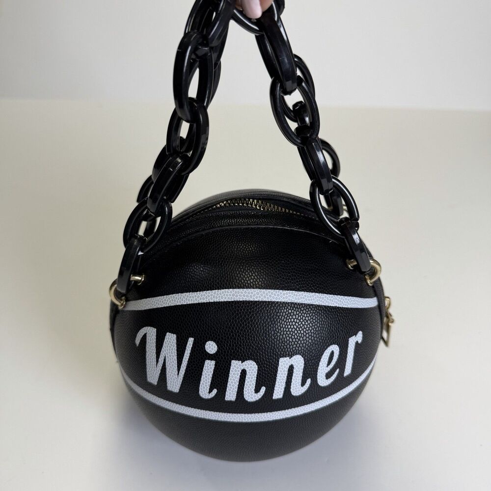 Basketball Shaped Purse Top Handle Chain Novelty Sports Handbag Bag Black Zipper